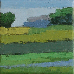 Gineke Zikken, Vlas, Olieverf op doek in groene baklijst, 10x10 cm, €.145,-