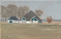 Gineke Zikken, Witte Boerderij Texel, oliever op doek in lijstje, 10x15 cm, €.125,-