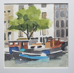 Gineke Zikken, Amsterdam, 150 euro, Aquarel in passepartout en houten lijst, 33x33 cm (zonder lijst 19x19)