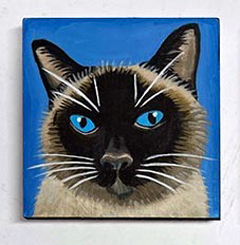 Yvonne Zomerdijk, Blauwe Kat, 75 euro, Olieverf op paneel zonder lijst (komt iets van de muur), 10x10 cm
