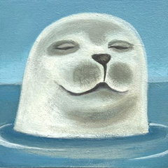 Yvonne Zomerdijk, Zeehond, 85 euro, Olieverf op paneel zonder lijst, 10x10 (komt een beetje van de muur