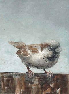 Marc van der Zwet, Nieuwschierige manmus, 120,- , 6,2x4,6 cm, Olieverf op eiken blokje zonder lijst, 7210608