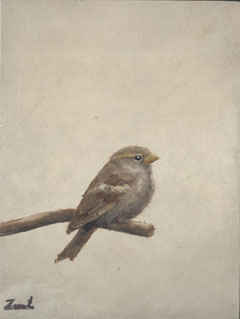 Marc van der Zwet, Vrouwmusje grijs, 200 euro, Olieverf op paneel in baklijstje, 8,3x10,9 cm