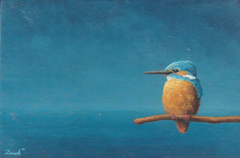 Marc van der Zwet, Rustige ijsvogel met horizon, 320 euro, Olieverf op paneel in baklijstje, 14,7x9,7 cm