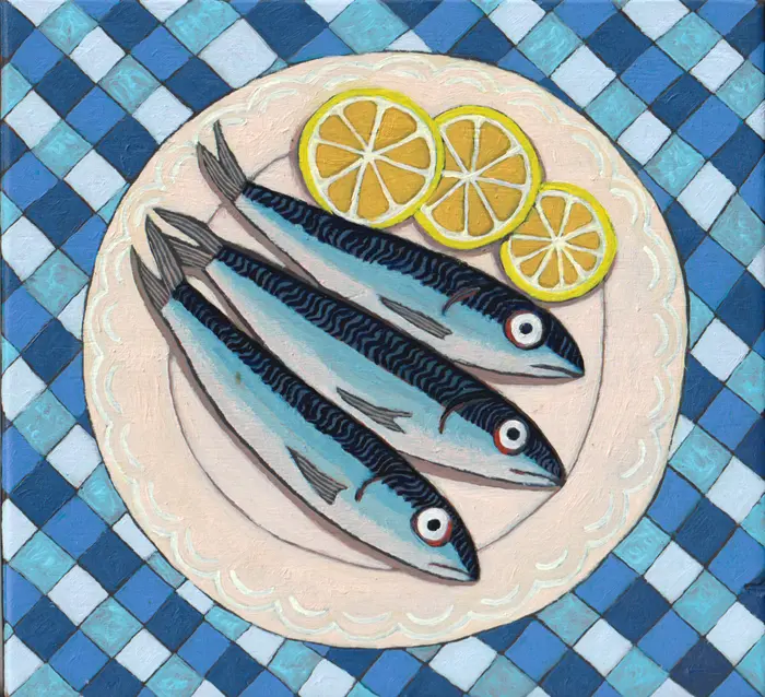 Aline Jansma, Anchovis, Oil on panel, 20x 21,8 cm, €.275,-