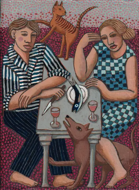Aline Jansam, De hond 'Moskou' mag mee, 300 euro, Oil on panel, unframed, 26x19 cm