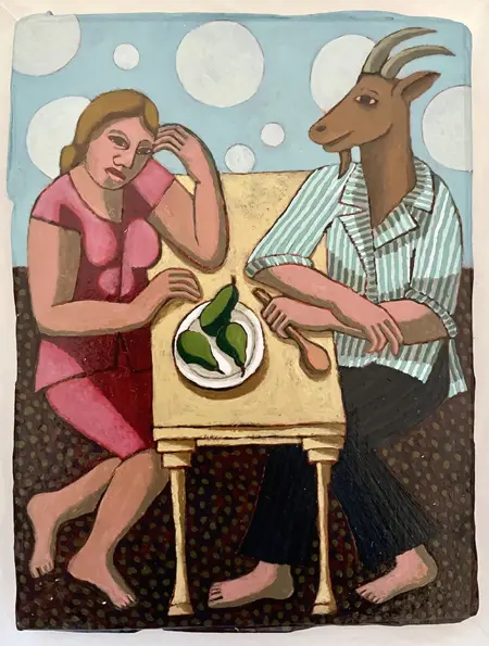 Aline Jansma, Die niet waagt, 350 euro, Oil on panel in white wooden frame, 16x20 cm