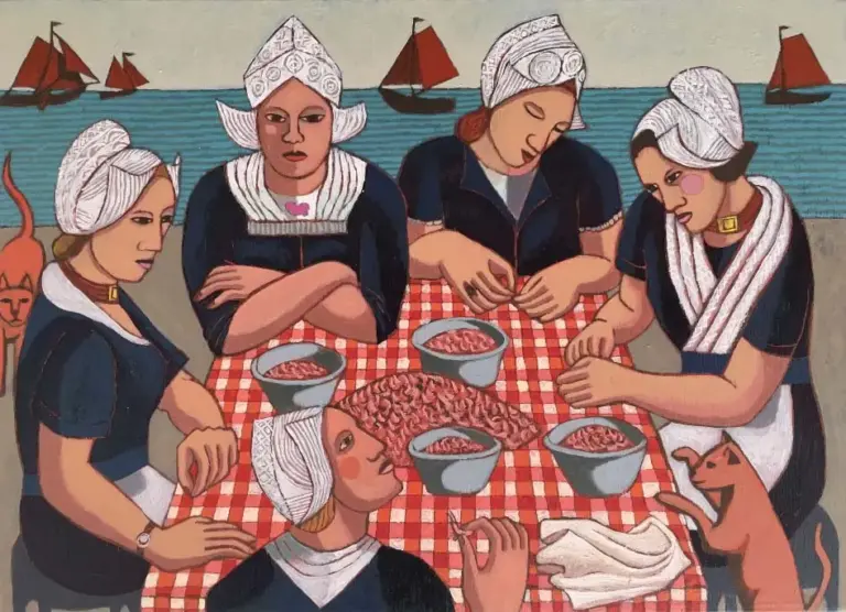 Aline Jansma, Garnalenpelsters, Oil on wood, 22x30 cm, €.350,-
