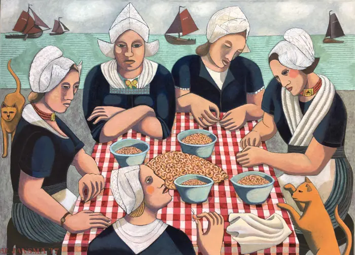 Aline Jansma, Garnalenpelsters, Oil on canvas, 80x110 cm, €.1750,-