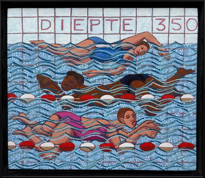 Aline Jansma, Het Buitenbad, 450 euro, Oil on panel in black wooden frame, 33x38 cm