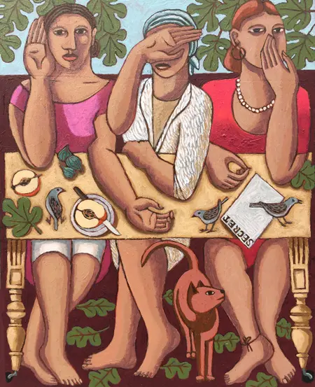 Aline Jansma, Horen Zien en Zwijgen, Oil on panel, 25x20 cm, €.300,-