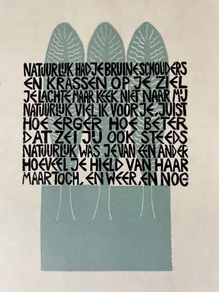 Aline Jansma, Natuurlijk, 150 euro, Linocut in vintage frame, 24x30 cm