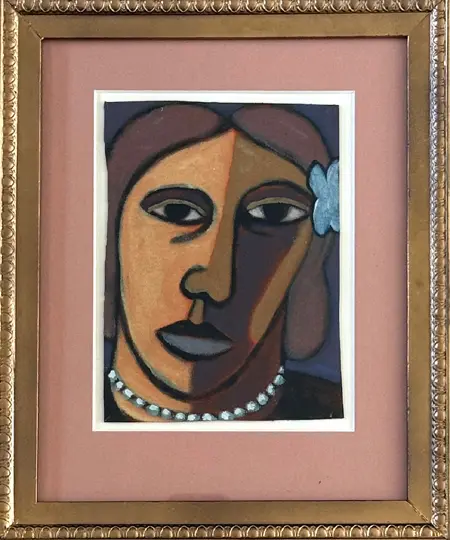 Aline Jansma, Portret Gudrun, 225 euro, Oil in gold-painted vintage frame, 14,5x20 cm