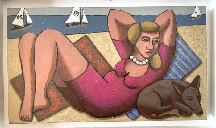 Aline Jansma, September Koelte, 350 euro, Oil on panel in white wooden frame, 14,5x25 cm