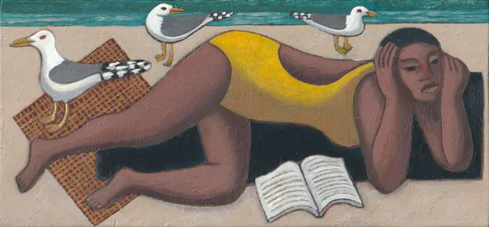 Aline Jansma, Strand Westcapelle, 275 euro, Oil on panel, unframed, 14x29 cm