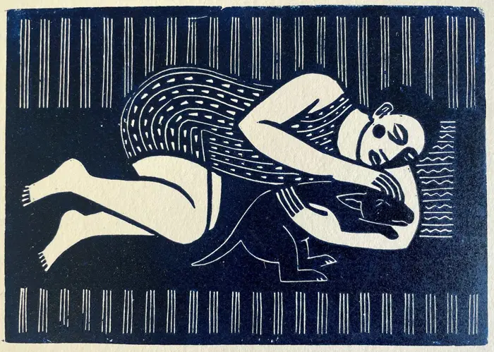 Aline Jansma, Zondagmiddag, 150 euro, Linocut in wooden frame, 12x16 cm (not on white paper but more brownisch)