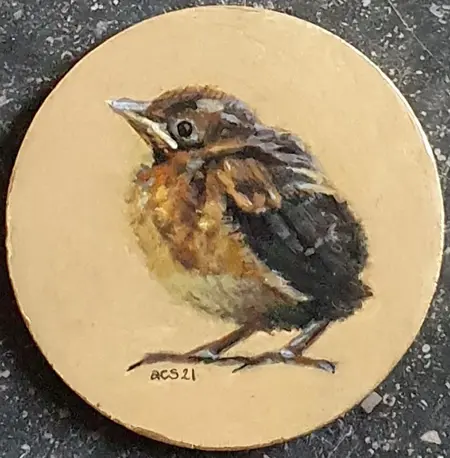 Aline Sprokkereef, fJonge merel, 195 euro, Acrylic on wood, 13 cm