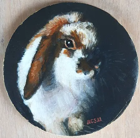 Aline Sprokkereef, Konijn in black, 195 euro, Acrylic on wood, 13 cm