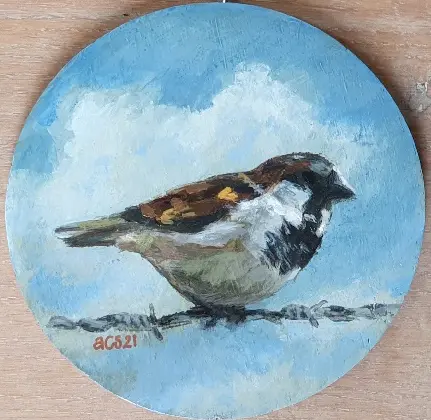 Aline Sprokkereef, Mus in de wolken, 145 euro, 13 cm, Acrylic on wood.