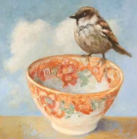 Aline Sprokkereef, Mus op kom, 275 euro, Acrylic on panel, 18x18 cm