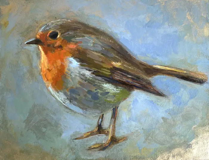 Aline Sprokkereef, Roodborstje 1, Oil on panel, 14x11 cm, €.150,-