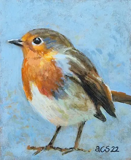 Aline Sprokkereef, Roodborstje, 185 euro, Acrylic on block panel, unframed, 9x11x2 cm