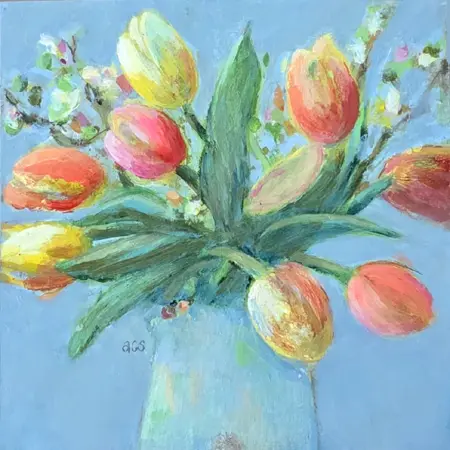 Aline Sprokkereef, Tulpen, 275 euro, Acrylic on panel, 18x18x3 cm