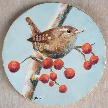 Aline Sprokkereef, Winterkoninkje, 195 euro, Acrylic on wood, 13 cm