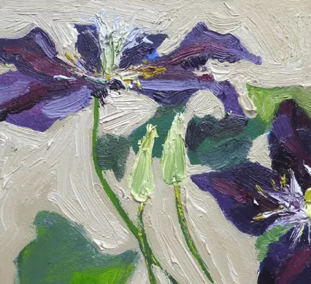 Anne Jitske Salverda, Als bij oma in de tuin 1, Oil on wood in wooden frame, 10,5x11,5 cm, €.175,- i