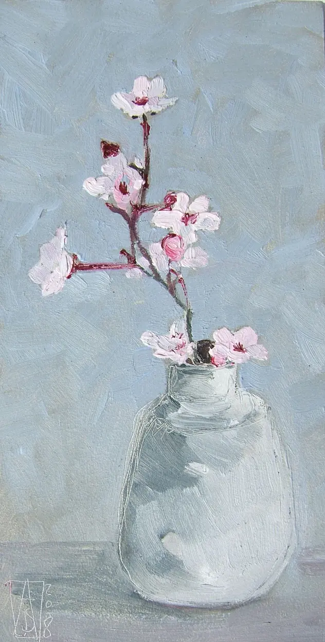 Anne Jitske Salverda, Een zoete vroege lente 1, Oil on panel, 26x13 cm excl. frame, €.250,-