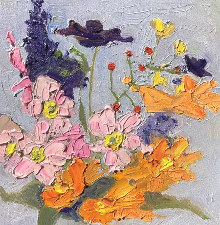 Anne Jitske Salverda, Herfst in de tuin, 195 euro, Oil on panel, unframed, 20x20 cm