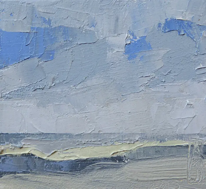 Anne Jitske Salverda, Het eerste blauw van de dag, Oil on panel, 10,5x11,5 cm excl. frame, €.135,- in frame €.175,-