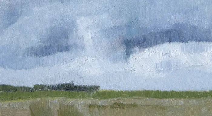 Anne Jitske Salverda, Land en wolken 1, 8x15 cm excl. frame, €.135,- in frame €.175,-