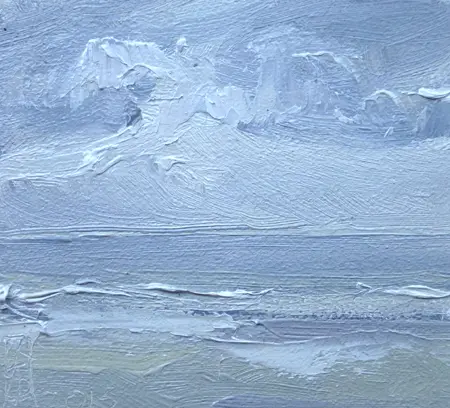 Anne Jitske Salverda, Licht op het water, Oil on panel in white frame, 10,5x11,5 cm, €.175,-