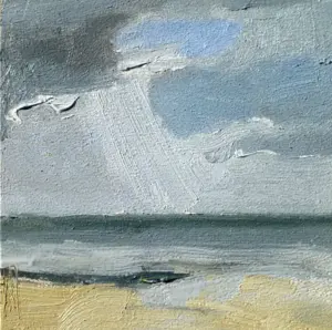 Anne Jitske Salverda, Licht valt op zee, Oil on panel in frame, 15x15 cm, €.175,-