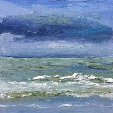 Anne Jitske Salverda, mooie middag na vieze regen, Oil on wood, 20x20 cm, €.175,-, unframed and €.220,- in wooden frame