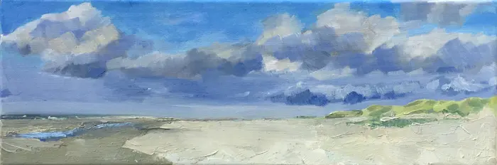 Anne Jitske Salverda, Nog een en nog een en nog een mooie dag, Oil on canvas, 20x60 cm, €.350,-