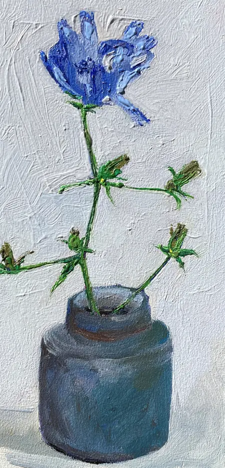 Anne Jitske Salverda, Op een blauwe dinsdag, 195 euro, Oil on panel, unframed, 26x13 cm