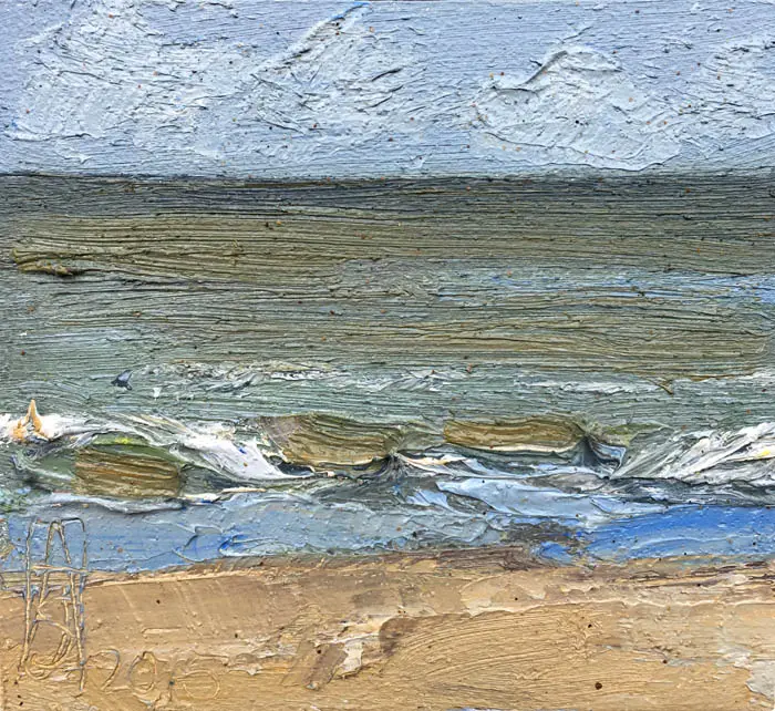 Anne Jitske Salverda, Septemberzee 4, Oil on wood, 10x11 cm, €.135,-, unframed and €.175,- in wooden frame