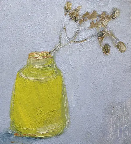 Anne Jitske Salverda, Souvenir uit Corsica 1, Oil on wood in wooden frame, 10,5x11,5 cm, €.175,- i