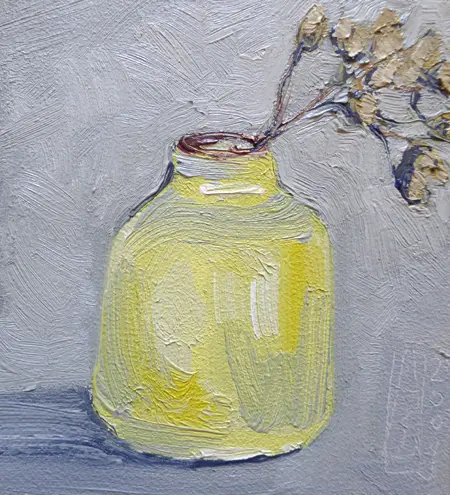 Anne Jitske Salverda, Souvenir uit Corsica 2, Oil on wood in wooden frame, 10,5x11,5 cm, €.175,- i