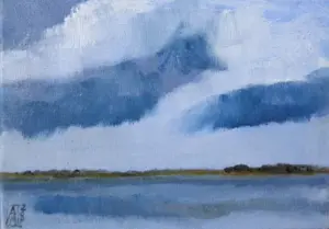 Anne Jitske Salverda, Wolken boven het IJsselmeer 6, Oil on canvas, 13x18 cm, €.150,-