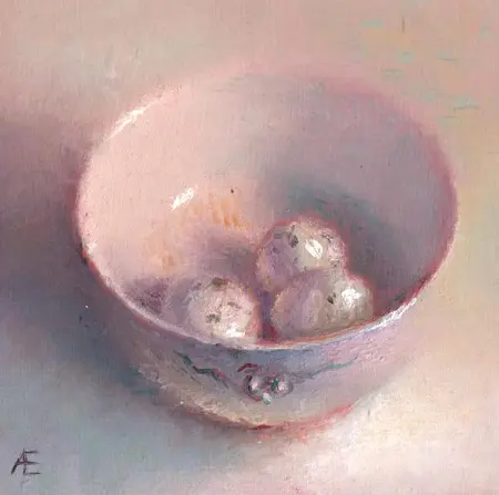 Anneke Elhorst, 3 eitjes, 240 euro, Oil on panel, 12x12x3 cm
