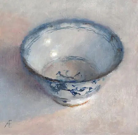 Anneke Elhorst, Antiek schaaltje, 350 euro, Oil on panel, unframed, 18x18x3 cm