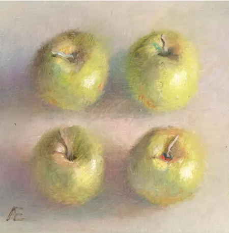 Anneke Elhorst, Appelcarré, 295 euro, Oil on panel, unframed, 15x15x3 cm