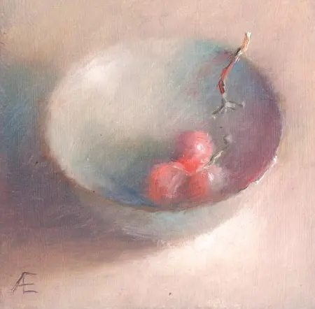 Anneke Elhorst, Bakje druiven, 195 euro, Oil on panel, unframed, 10x10x3 cm