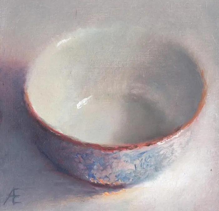 Anneke Elhorst, Blauw bakje, 240 euro, Oil on canvas, unframed, 12x12x3