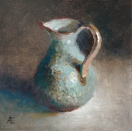 Anneke Elhorst, Blauw Kannetje, Oil on wood, 15x15x3 cm, €.295,-