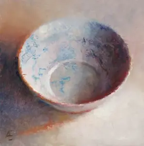 Anneke Elhorst, blauw Schaaltje, Oil on panel, 15x15x3 cm, €.295,-