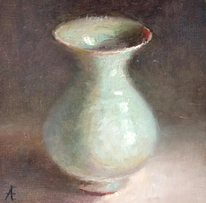 Anneke Elhorst, Blauw vaasje, Oil on panel, 12x12 cm, €.240,-